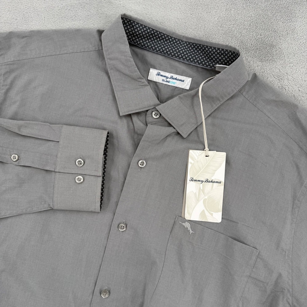 Tommy Bahama IslandZone Mens XXL Gray Long Sleeve Stretch Button Front Shirt